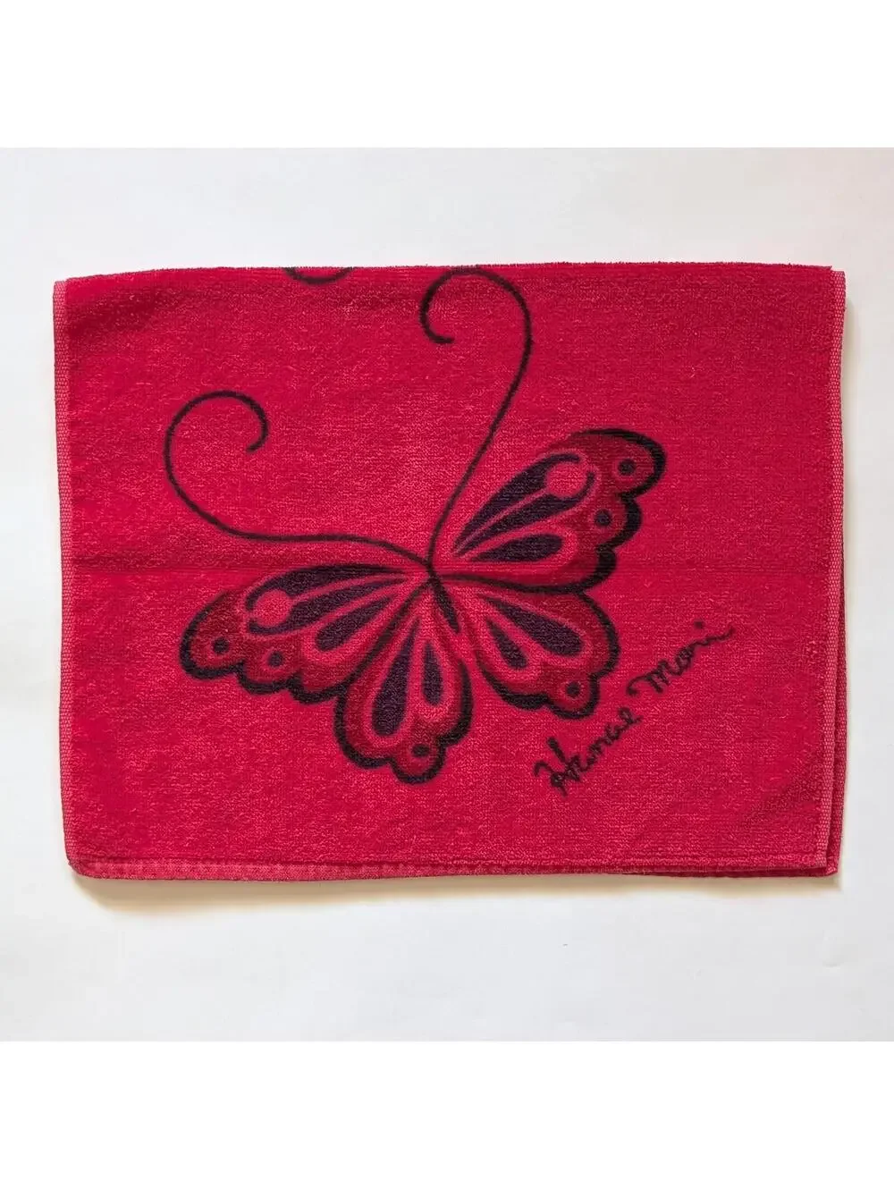 Vintage Hanae Mori for Martex Red Hand Towel with Butterflies